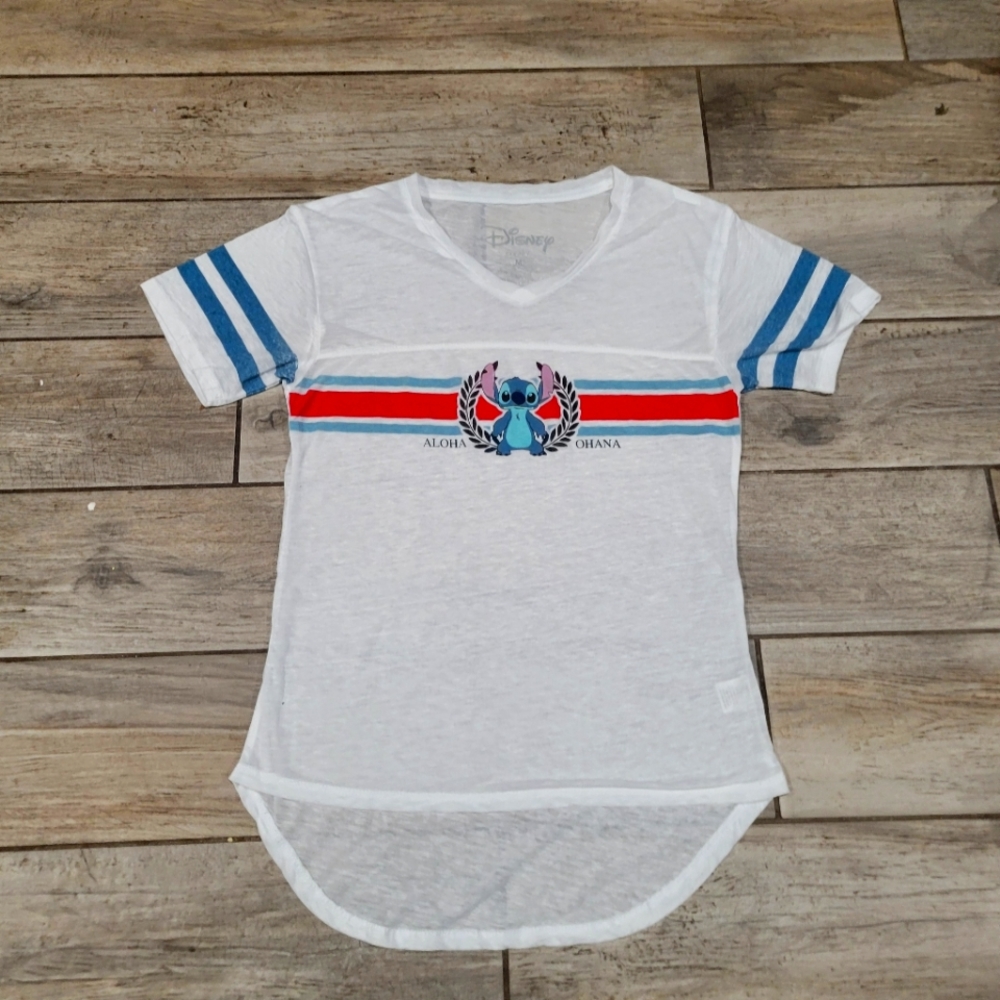 Disneys womens Stitch Med  cotton T shirt  Aloha Ohana Vneck Lightweight